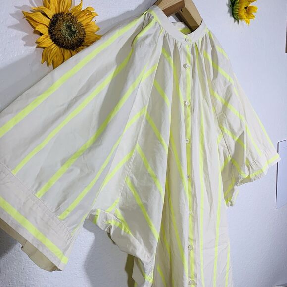Pomander Place | Yellow and Creme Stripe Pia Oversized Swim Coverup Size Medium - Picture 5 of 16